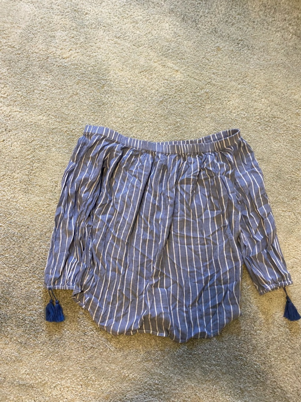 Old Navy Blue and White Striped Off-Shoulder Top